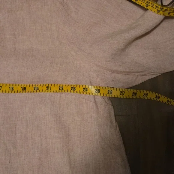 FLAX Linen Tunic Top Womens 1G Dusty Pink Button Down Mandarin Collar 3/4 Sleeve - Picture 6 of 8